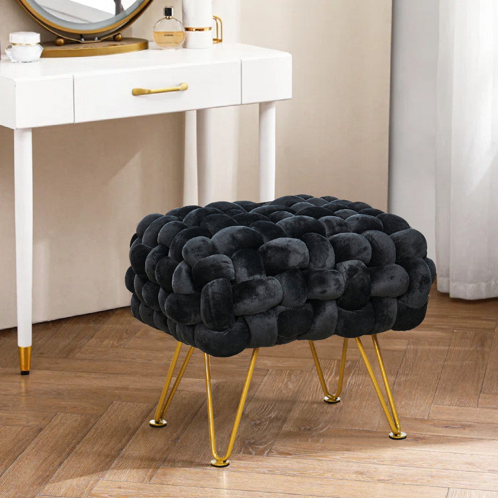 Velvet Pouf Stool Ottoman, Black, 27''x20''x20''