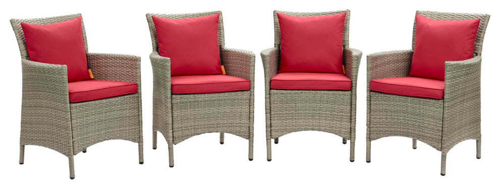 Conduit Outdoor Patio Wicker Rattan Dining Armchair Set of 4 - Light Gray Red