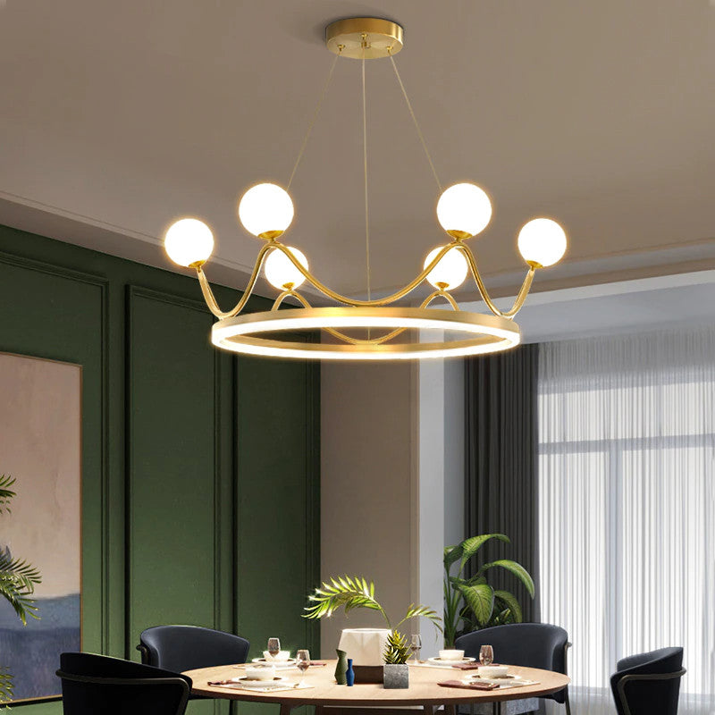 Zandobbio | Cute Crown Round Glass Chandelier for Bedroom, 6bulbs