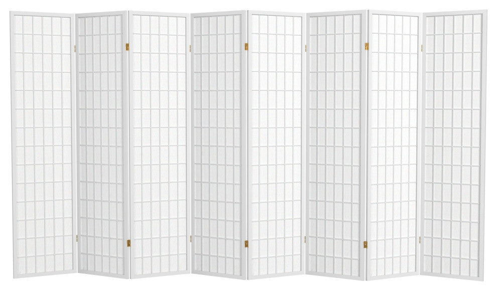 6' Tall Window Pane Shoji Screen, White, 8 Panels