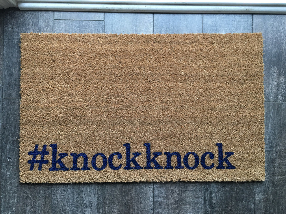 Hand Painted "Knockknock" Welcome Mat, Amazon Dark Green