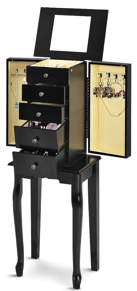 Elegant 2 Colors Armoire Storage Standing Jewelry Cabinet With Mirror