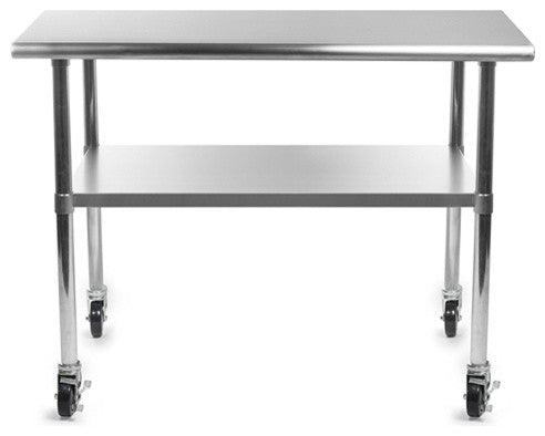 Stainless Steel 48 x 24-inch Kitchen Prep Table With Casters