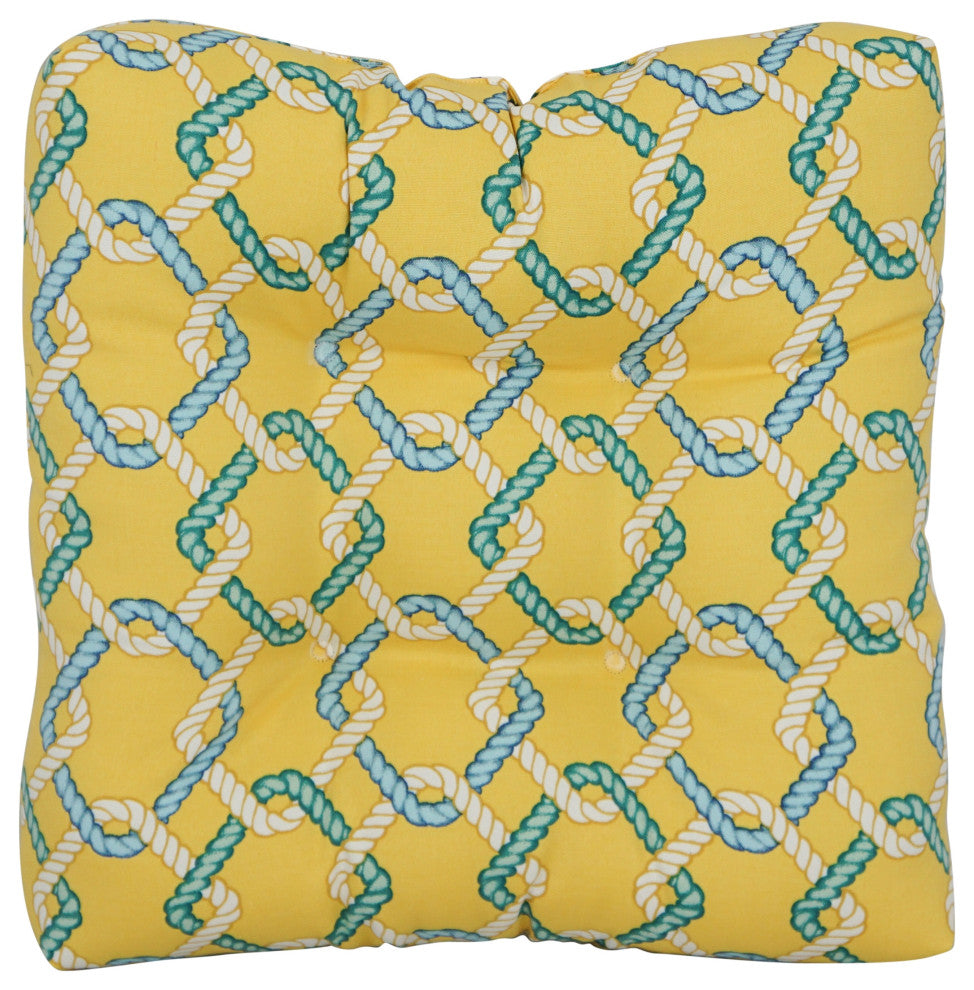 19" Squared Outdoor Tufted Dining Chair Cushions, Set of 2, Capecod Summer