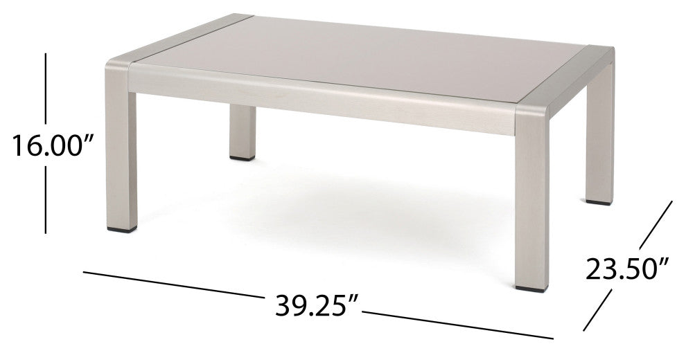 GDF Studio Cybele Doris Outdoor Aluminum Loveseat and Coffee Table Set, Silver/Khaki