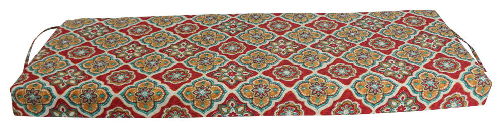 54"X19" Patterned Outdoor Spun Polyester Bench Cushion, Adonis Jewel
