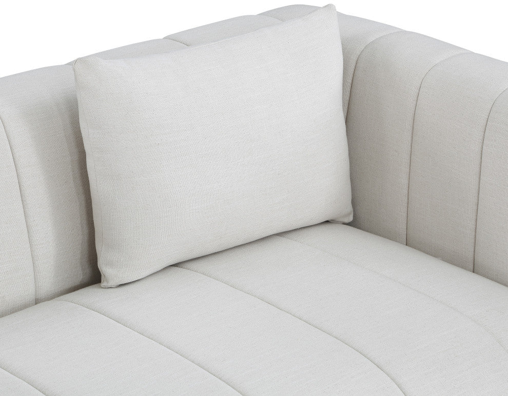 Lucia Beige Linen Textured Fabric Chair, Cream, Loveseat