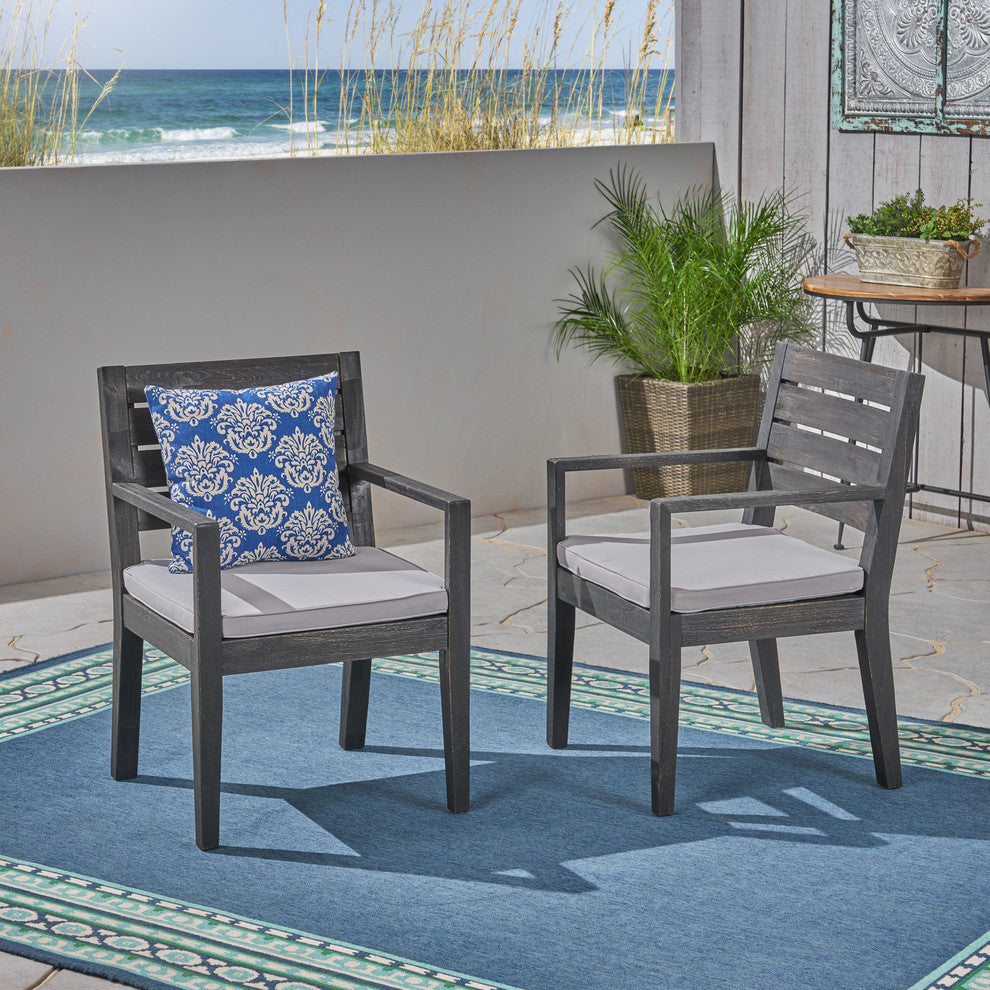 GDF Studio Arely Outdoor Acacia Wood Dining Chairs, Set of 2, Light Gray
