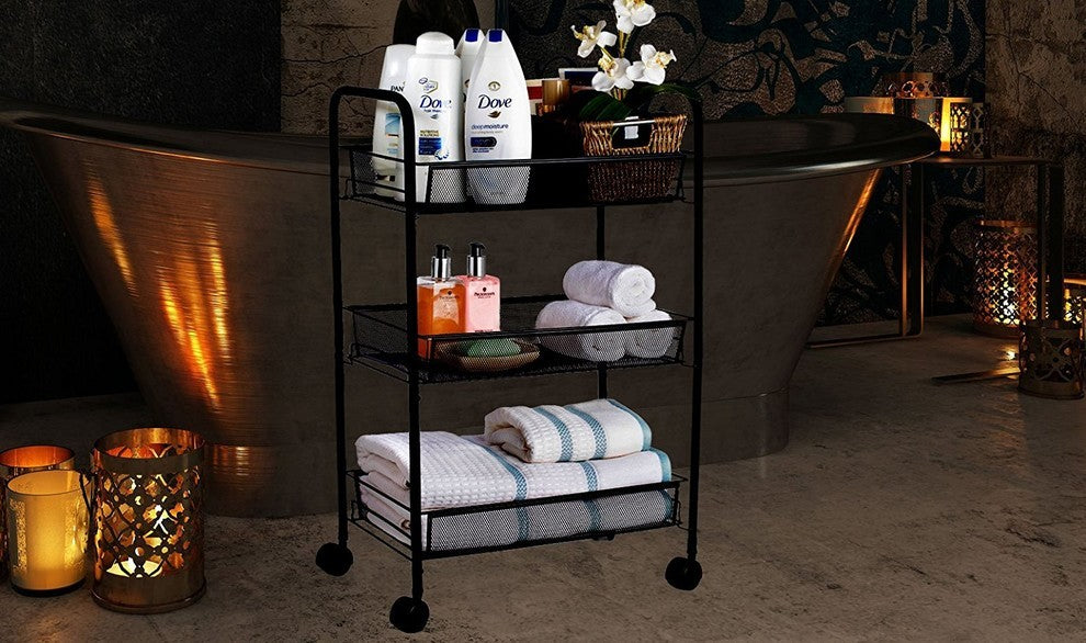 3-Tier Mesh Rolling Storage Cart With Baskets