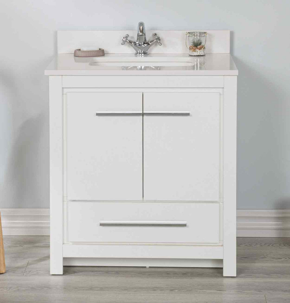 Mila Collection 30" Bathroom Vanity With Sink, Mirror, Countertop, Snow White