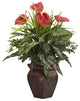 Mixed Greens and Anthurium With Decorative Vase Silk Plant