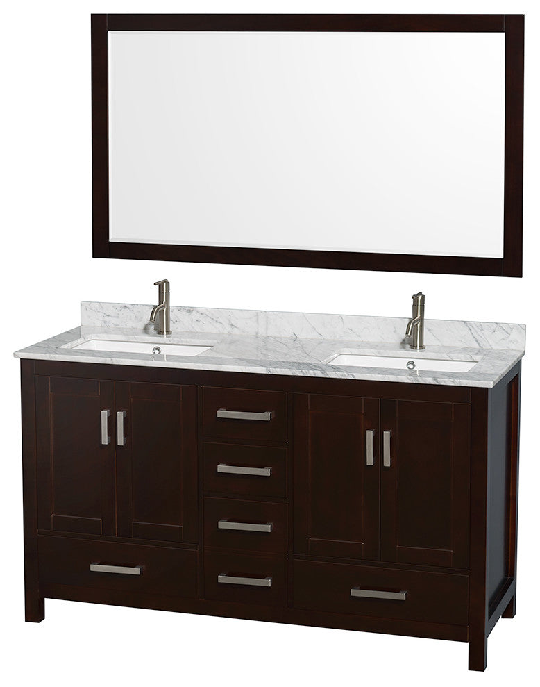 Wyndham WCS141460DESCMUNSM58 60 Inch 2 Vanity with Carrera Marble & Mirror