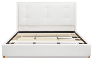 Miramar Cushion-Back Headboard Platform Bed Frame, Antique White Polyester, King