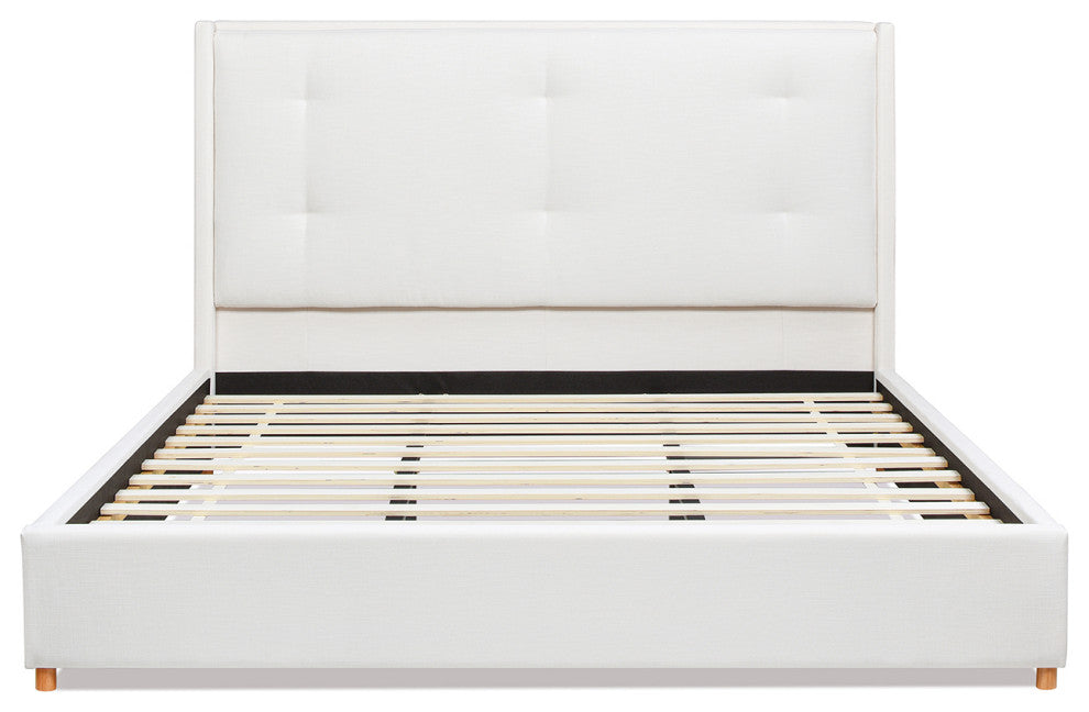 Miramar Cushion-Back Headboard Platform Bed Frame, Antique White Polyester, King