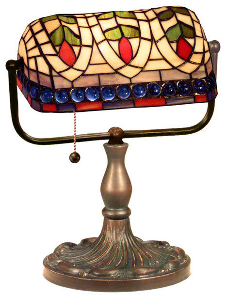 Tiffany-style Banker Blue Eyes Desk Lamp