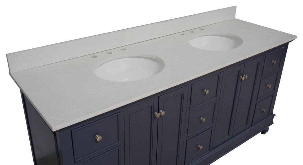 Bella 72" Double Bath Vanity, Base: Marine Gray, Top: Quartz