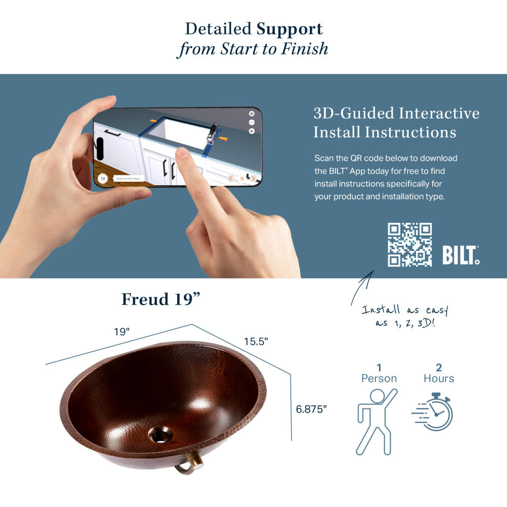 Freud Copper 19" Oval Undermount Bath Sink with Ashfield Faucet Kit