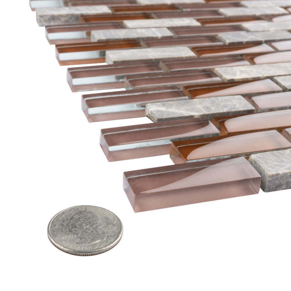 Tessera Glass Subway Wall Tile, Bordeaux