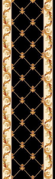 Corinthian 5321 Black Fleur-De-Lis Rug, 2'2"x7'11" Runner