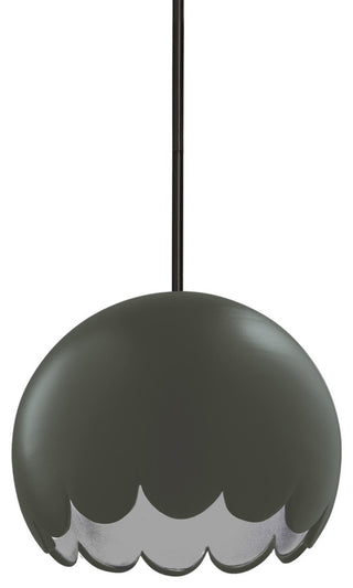 Radiance Scallop Pendant, Pewter Green, Matte Black, Rigid Stem, E26