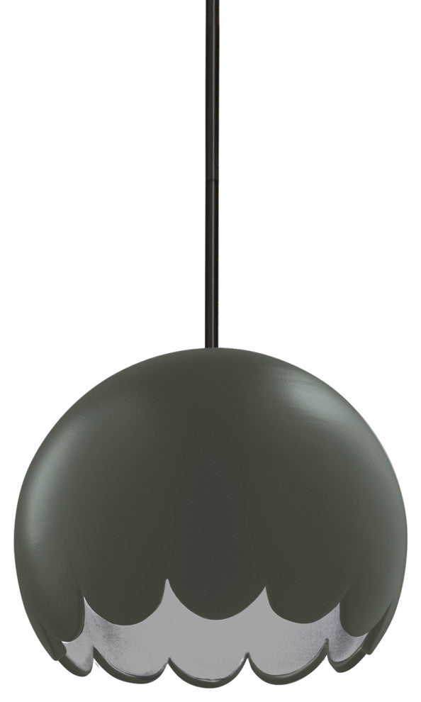 Radiance Scallop Pendant, Pewter Green, Matte Black, Rigid Stem, E26