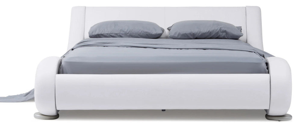 Modern Marlo White Genuine Leather King Size Platform Bed