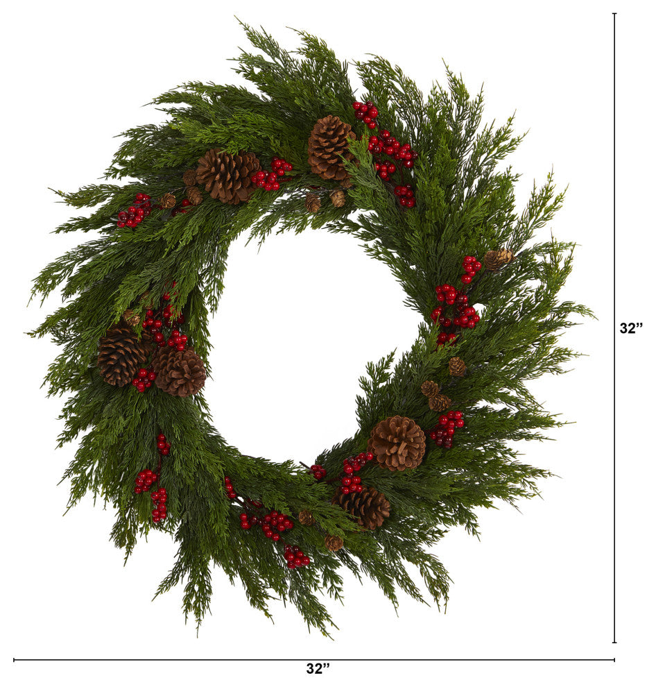 32" Cypress With Berries and Pine Cones Artificial Wreath