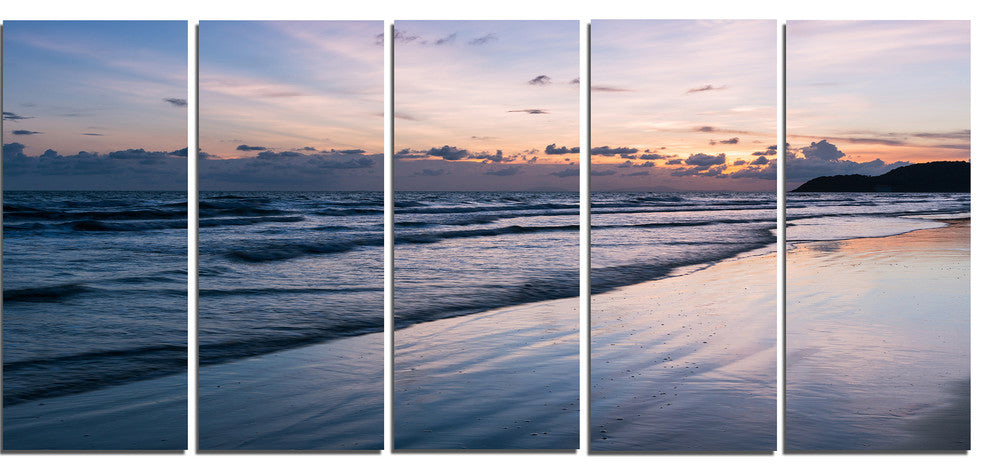 "Blue Sunset Sea Waves Thailand" Oversized Beach Wall Art, 5 Panels, 60"x28"