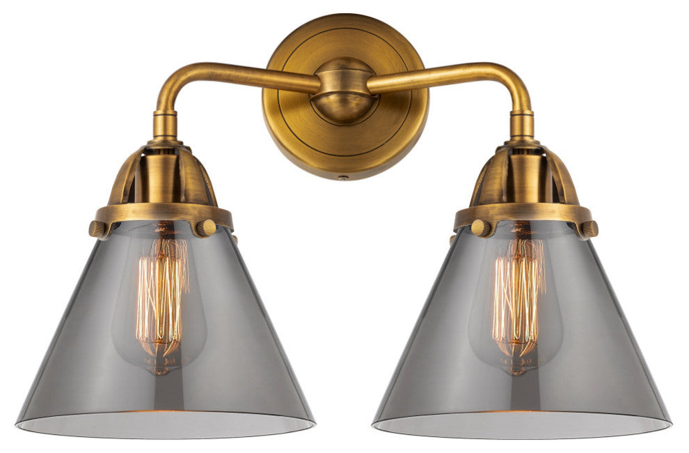 Large Cone Bath Vanity Light, Brushed Brass, Plated Smoke, Plated Smoke
