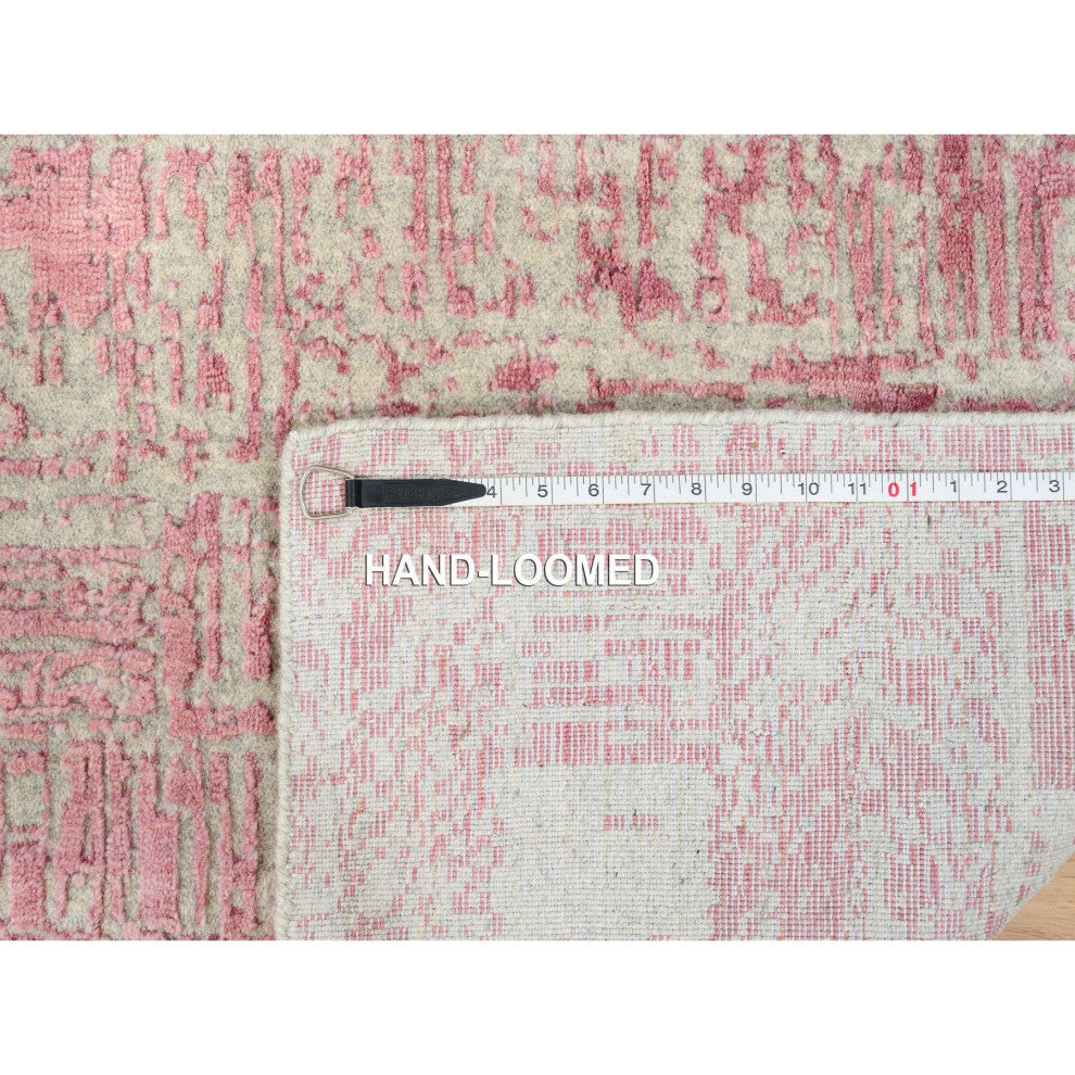 Rose Pink, Wool and Art Silk, Jacquard Hand Loomed, Runner Rug, 2'6"x8'0"