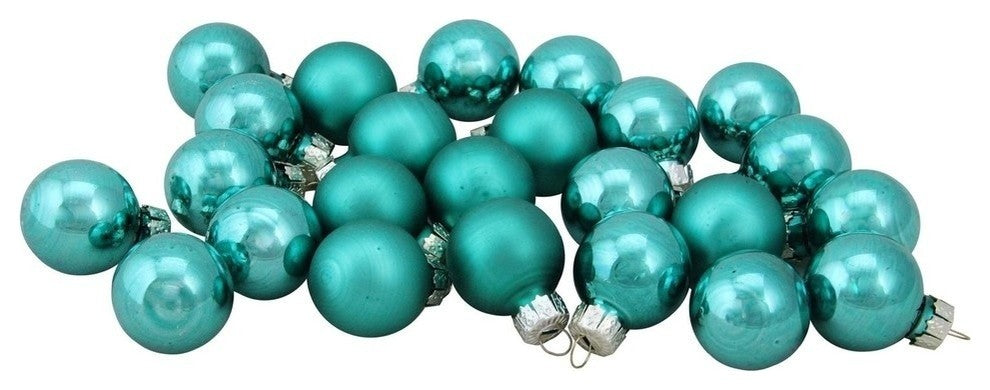 24-Piece Shiny, Mini Glass Ball Christmas Ornament Set, 1", Matte Teal Green