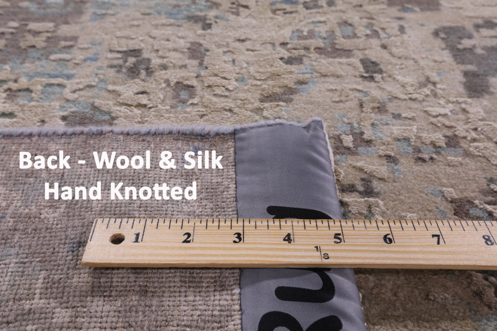 Wool and Silk Hand Knotted Abstract Rug 9' 2" X 12' 1" Q9030
