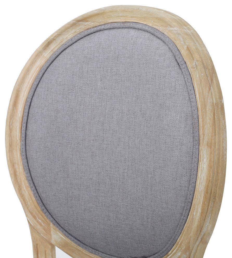 Naclerio French Country Fabric Upholstered Wood 5-Piece Dining Set, Light Gray/Natural