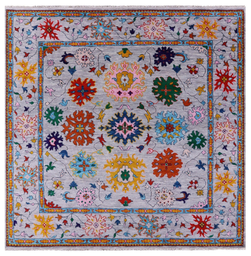 9' Square Turkish Oushak Hand Knotted Wool Rug - Q13427