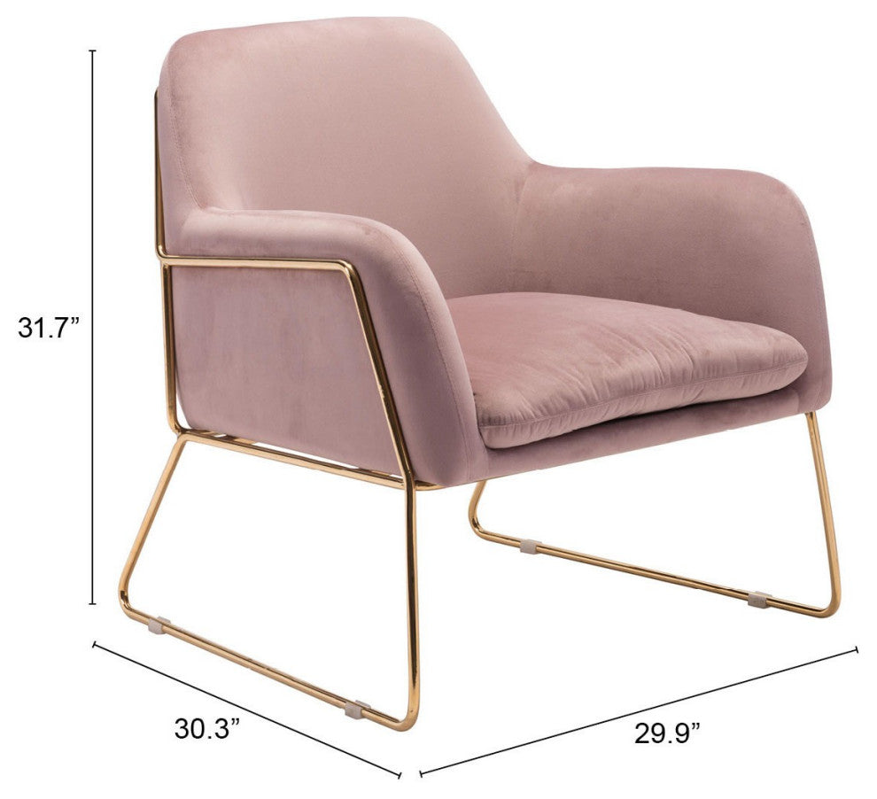 Comfy Square Pink Velvet and Gold Accent Arm Chair