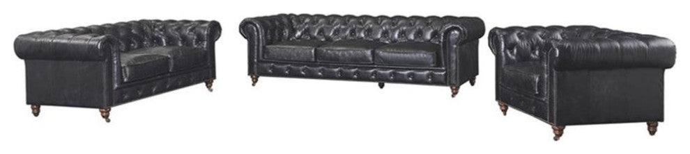 Crafters and Weavers Craftsman Mission Leather Loveseat in Black
