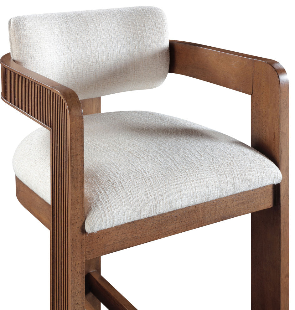 Sacha Upholstered Bar and Counter Stool, Cream, Linen Textured Fabric, Brown