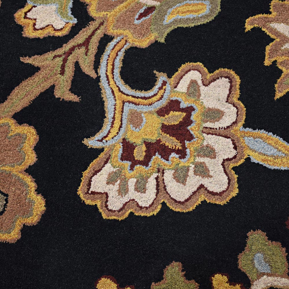 HAND TUFTED WOOL ECO-FRIENDLY AREA RUGS-Black Color, Floral Design