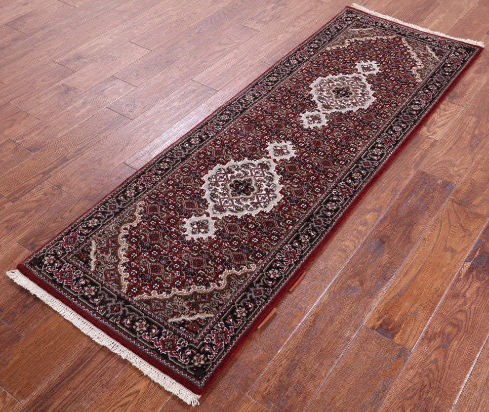 2' 0" X 6' 0" Runner Persian Tabriz Hand Knotted Wool & Silk Rug - Q13037