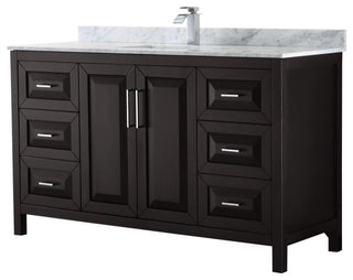 60" Single Vanity, Espresso, White Carrara Marble Top, Undermount Square Sink