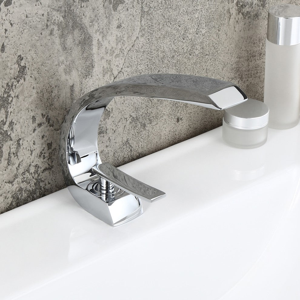 Single Hole 1-Handle Bathroom Sink Faucet Curved Spout with Pop Up Drain, Chrome