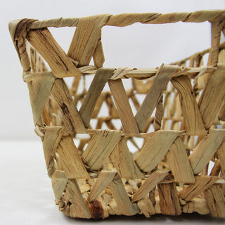 Rectangular Braided Water Hyacinth Baskets With Handles Natural Set of 3, Flared