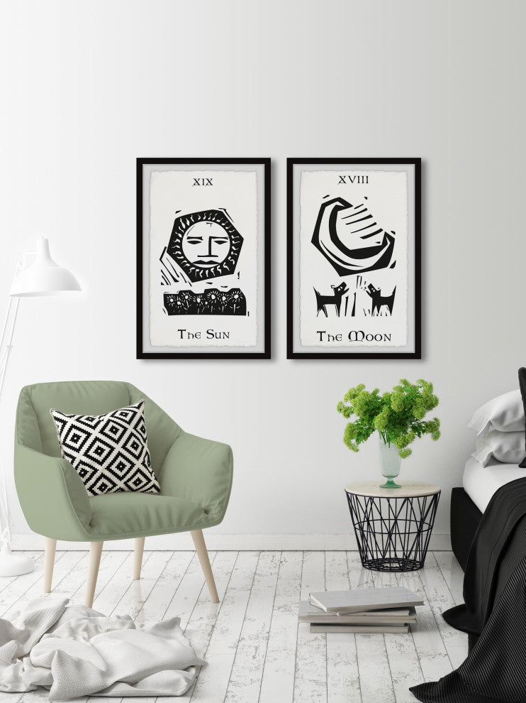 Sun and Moon Tarot Diptych, 2-Piece Set, 12x18 Panels