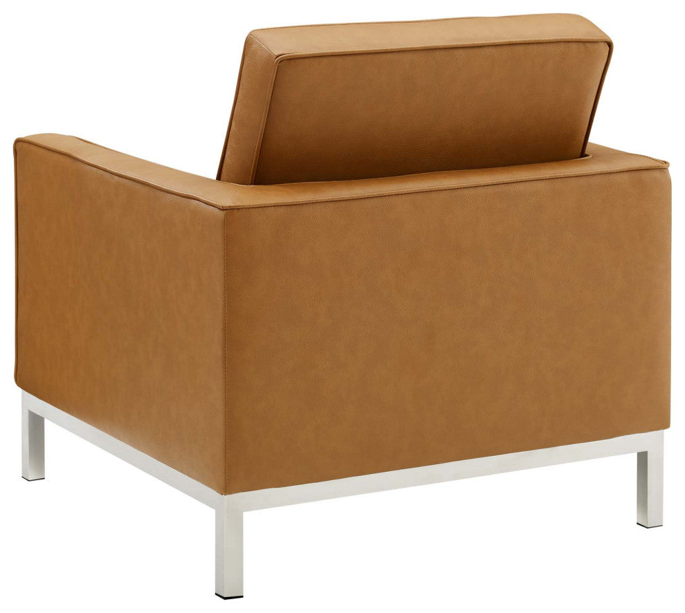 Tufted Armchair and Sofa Set, Faux Leather, Silver Tan, Modern, Lounge