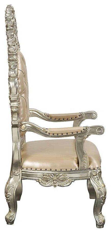 Acme Sorina Arm Chair Set of 2 PU and Antique Gold Finish