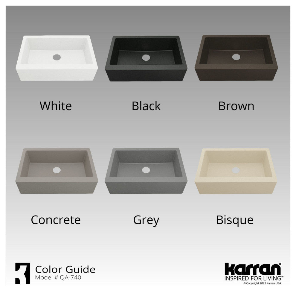 Karran Farmhouse/Apron-Front Quartz 34" Single Bowl Sink Kit, White