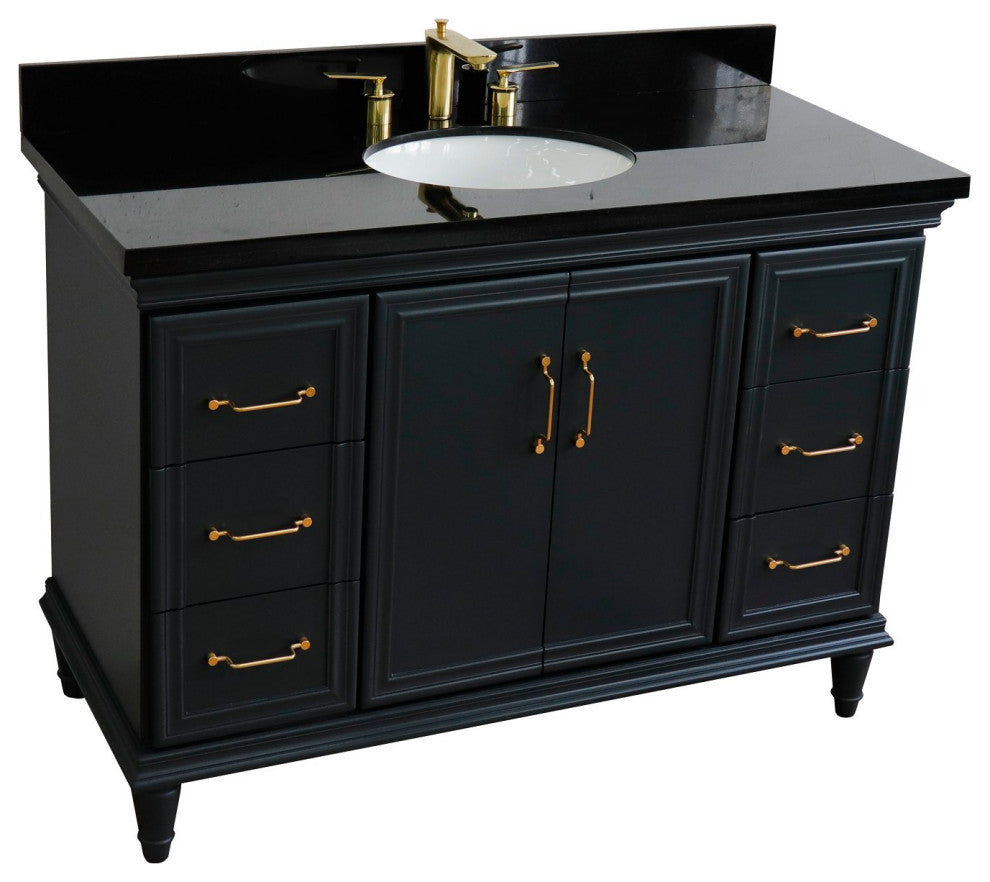 49" Single Sink Vanity, Dark Gray Finish With Black Galaxy Granite