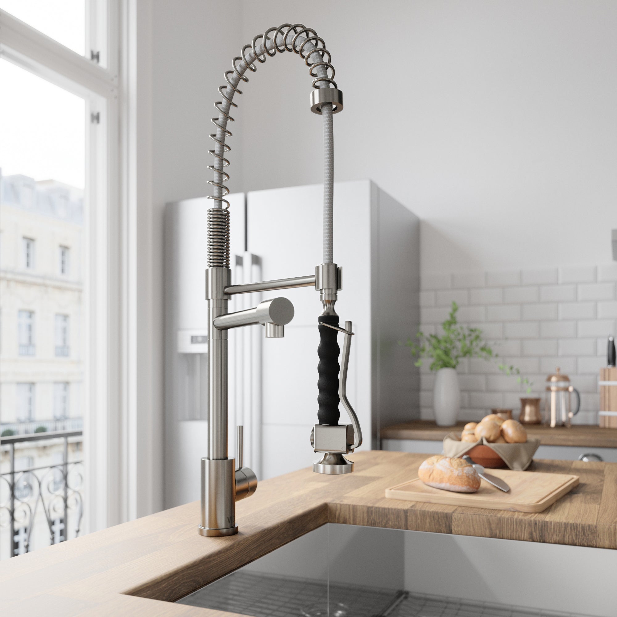 VIGO Zurich 27" H Single Handle Pull-Down Sprayer Kitchen Faucet, Stainless Steel, Without Extras
