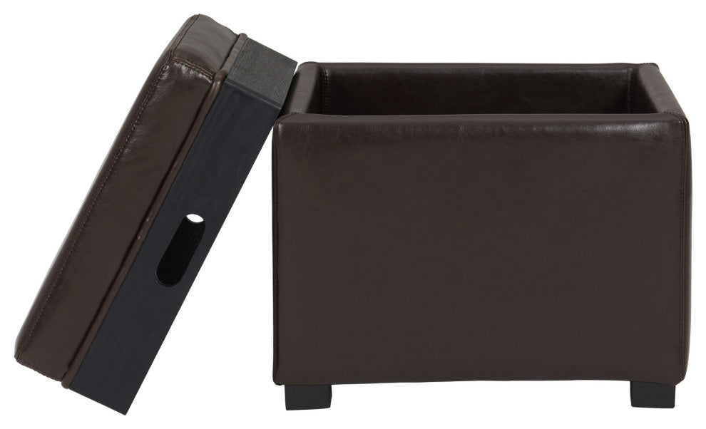 Cameron Square Leather Storage Ottoman - Brown
