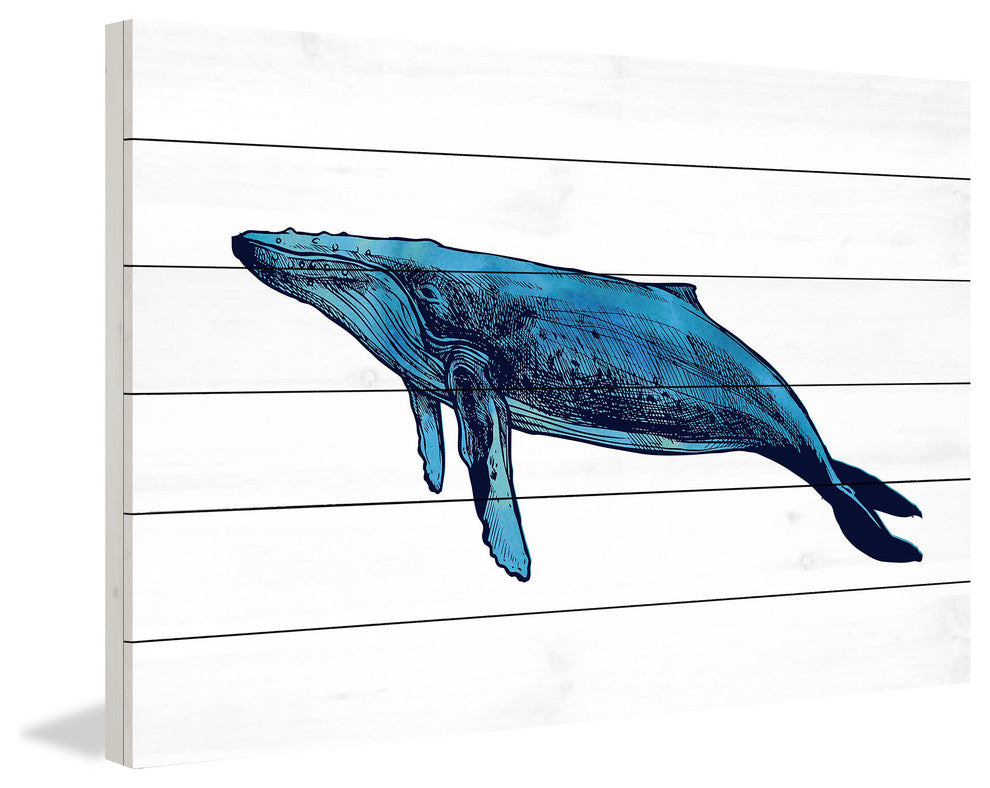 "Whale Humpback" Painting Print on White Wood